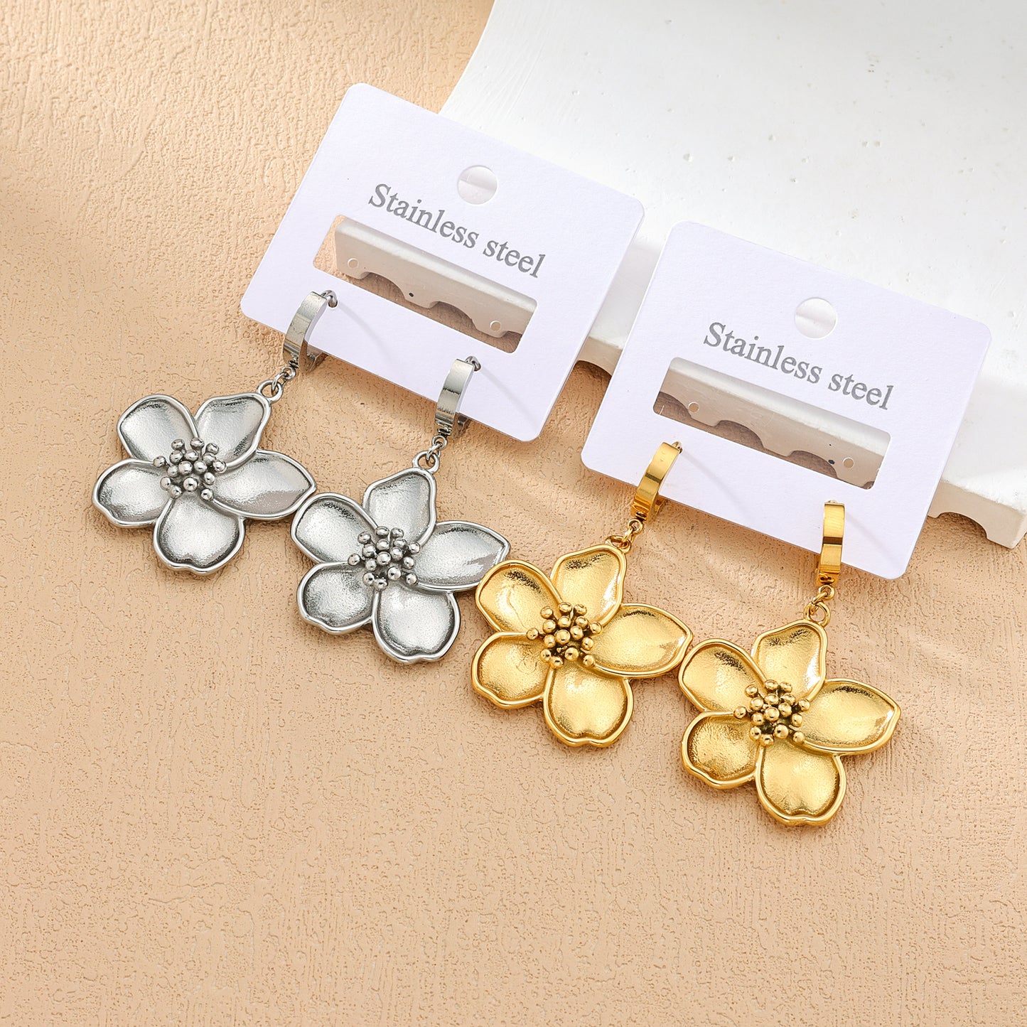 Floral Stud Earrings in Silver & Gold