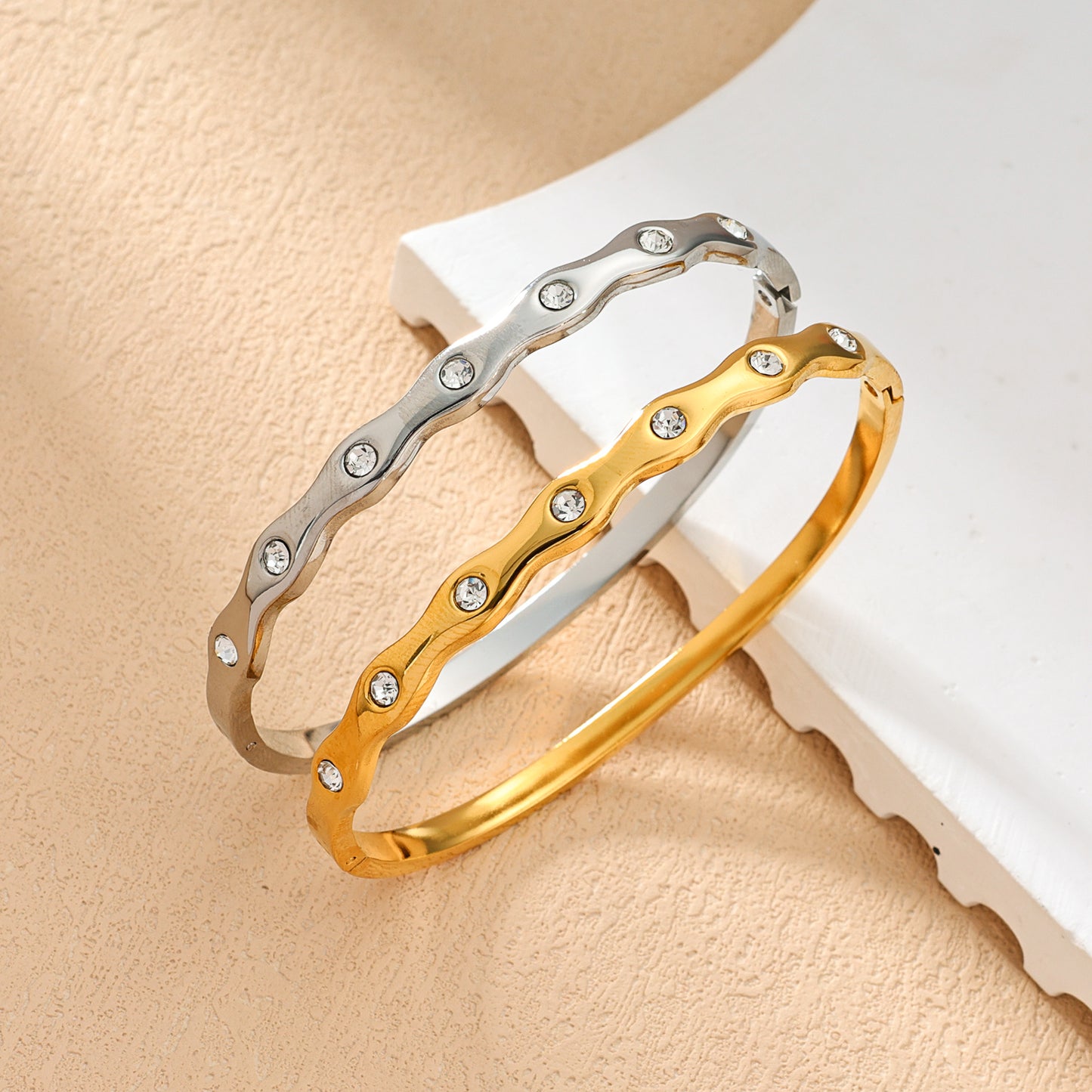 Silver and Gold Crystal Wave Bangles