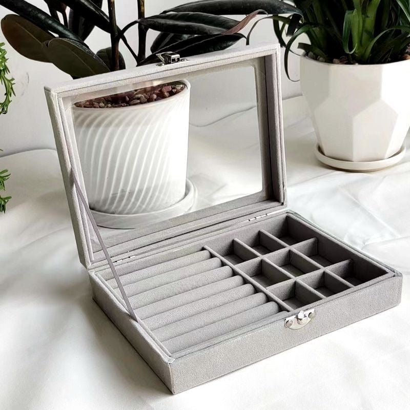 Elegant Velvet Jewelry Organizer with Glass Top
