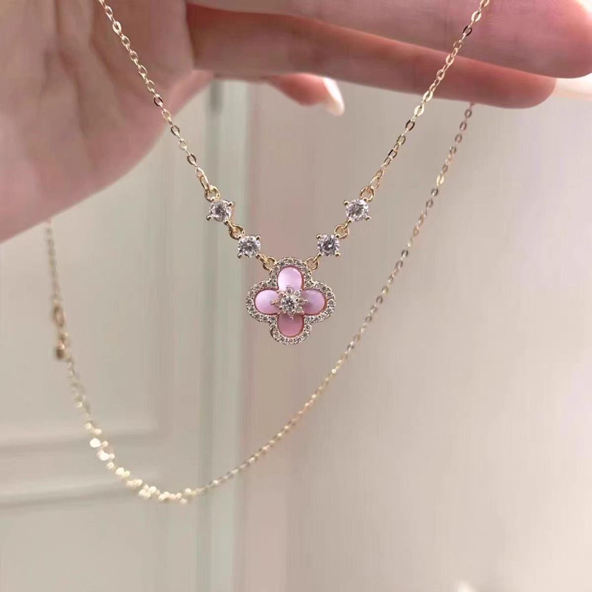 Pink Clover Necklace