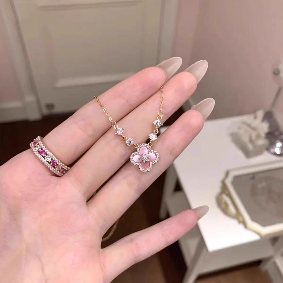 Pink Clover Necklace