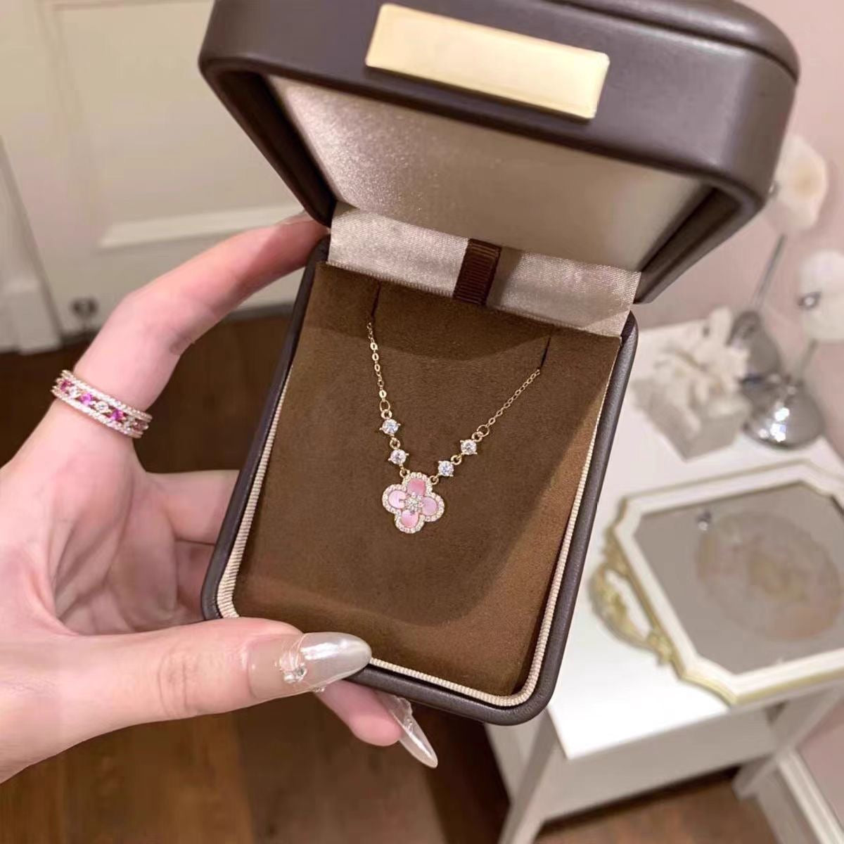 Pink Clover Necklace