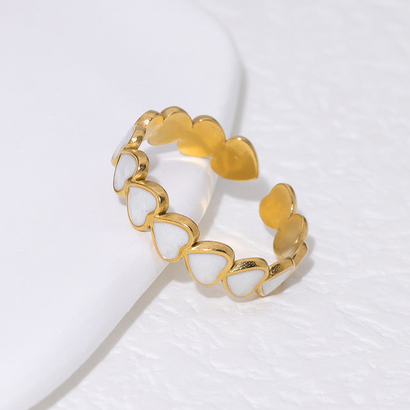 Gold and Black Enamel Heart Link Ring