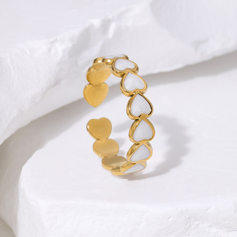 Gold and Black Enamel Heart Link Ring