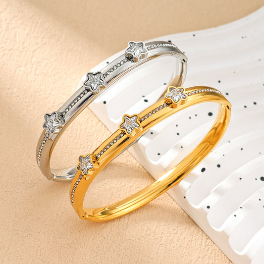 Star Charm Open Cuff Bangles in Silver & Gold