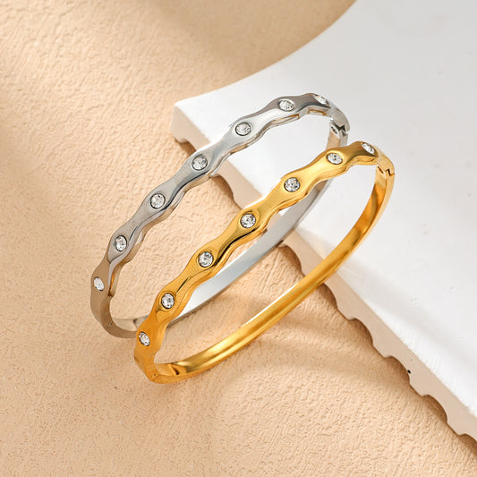 Silver and Gold Crystal Wave Bangles