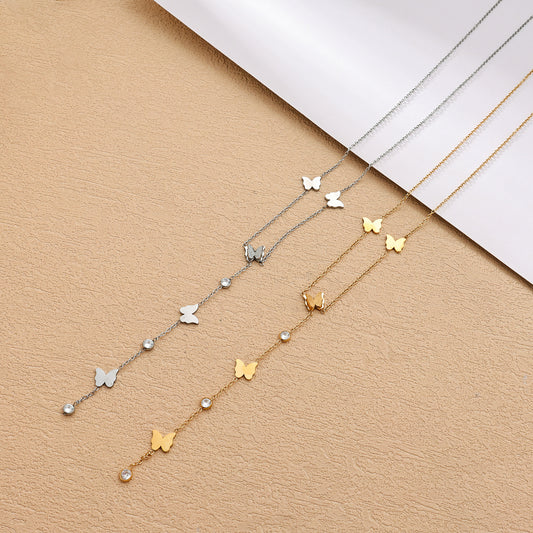Butterfly & Diamond Necklace Set in Gold and Silver