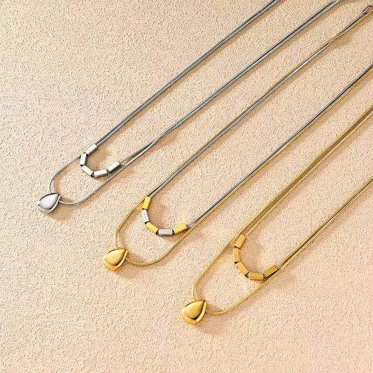 Necklace with Teardrop Pendant - Gold Silver