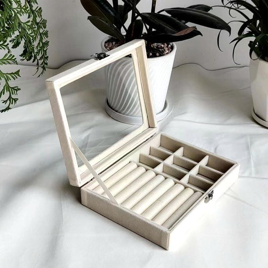 Elegant Velvet Jewelry Organizer with Glass Top