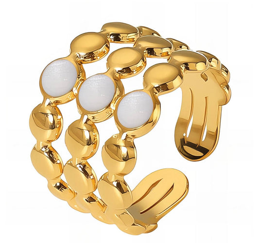 Multi-Row Gold Ring with White Stones