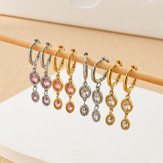 Lavender & Clear Stone Drop Hoop Earrings