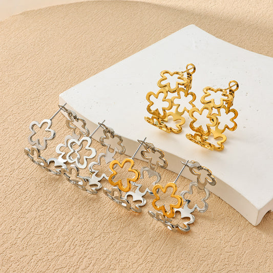 3D Floral Outline Huggie Hoops